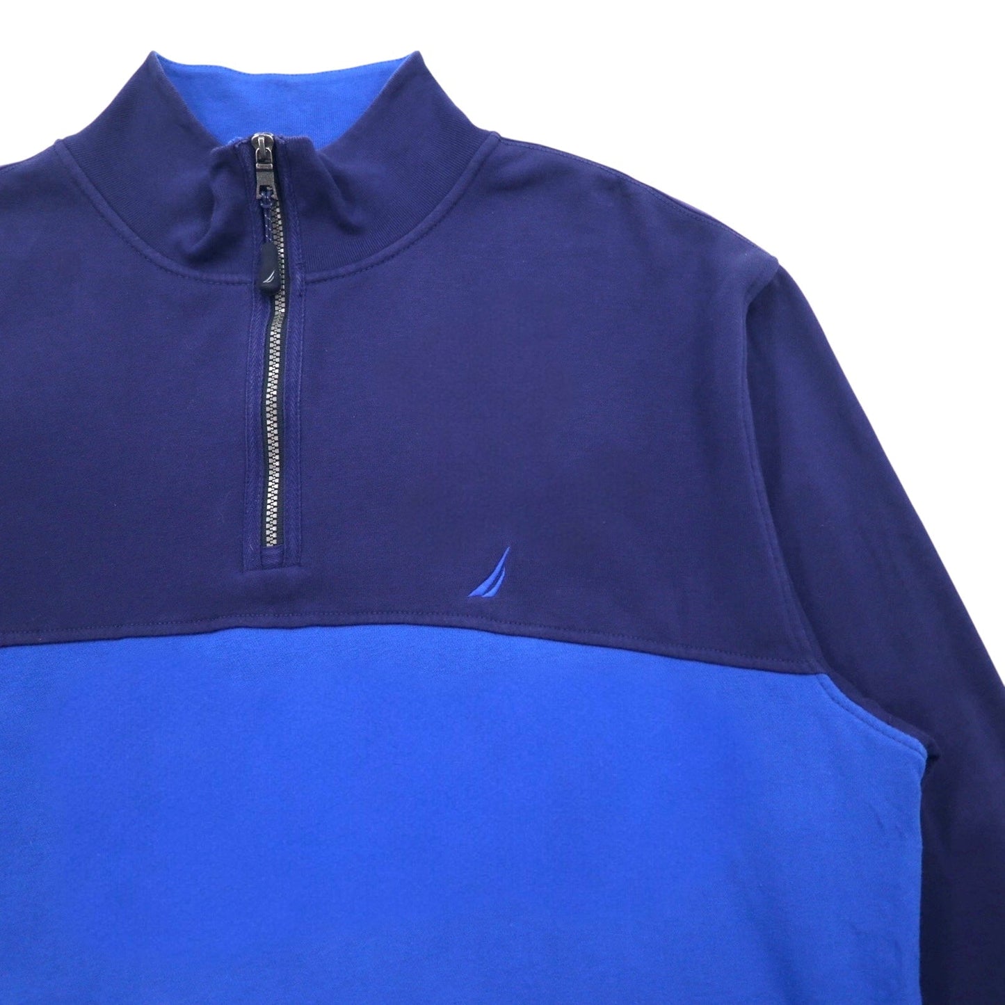 NAUTICA ハーフジップ スウェット XXL ネイビー ブルー ツートン 裏起毛 ワンポイントロゴ刺繍