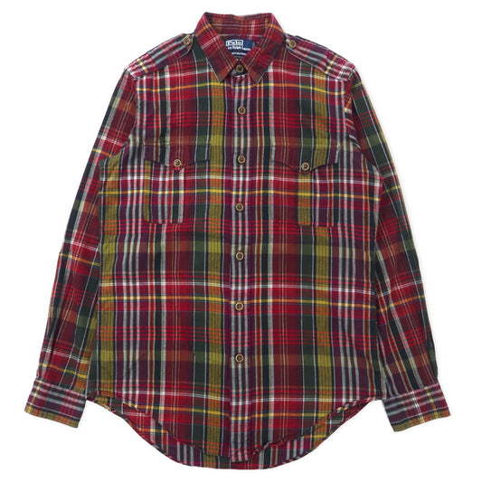 Polo by Ralph Lauren ミリタリーシャツ M レッド チェック コットン エポレット TRIM MILITARY