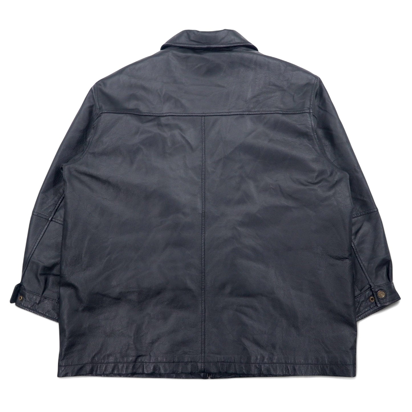 U.S.A. LEATHER 90年代 レザージャケット XL ブラック ライナー着脱式 entec US企業 刺繍 ジップアップ