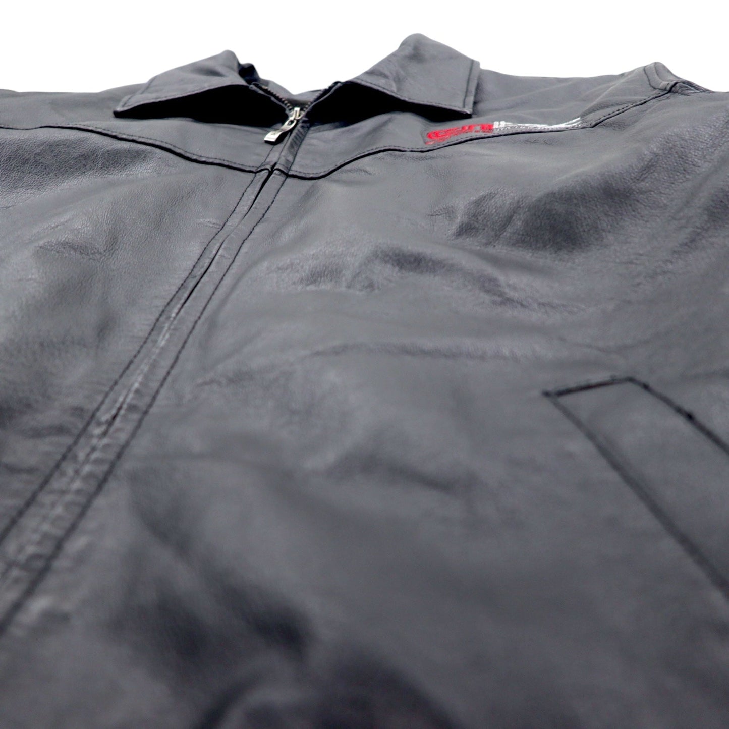 U.S.A. LEATHER 90年代 レザージャケット XL ブラック ライナー着脱式 entec US企業 刺繍 ジップアップ
