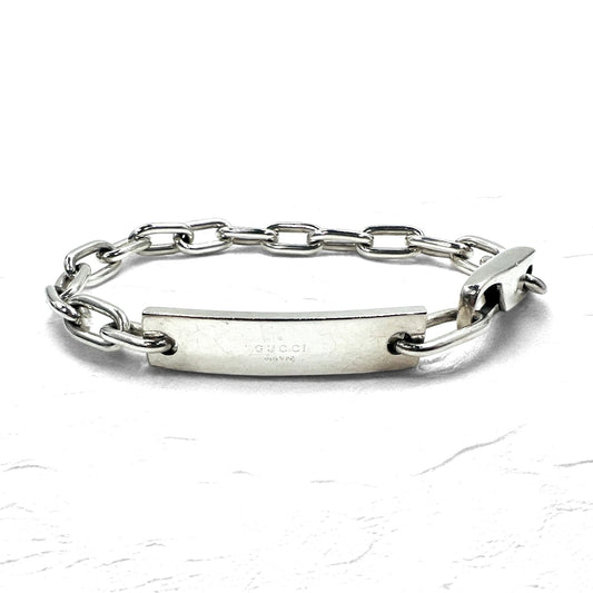 GUCCI イタリア製 オールドグッチ リンクチェーン ブレスレット シルバー 925 ロゴプレート ID