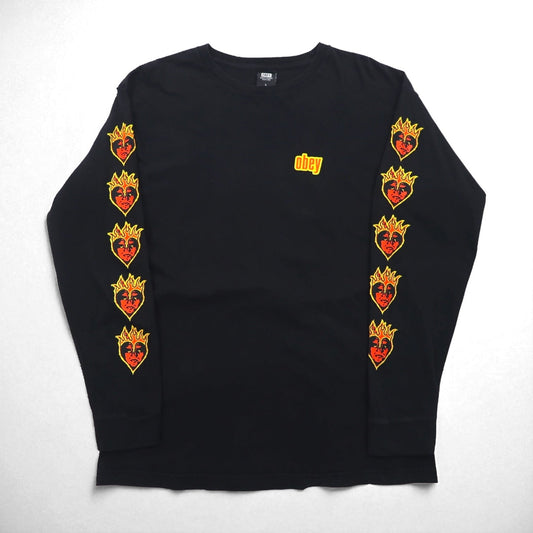 OBEY ファイヤーパターン ロンT ロングスリーブ Tシャツ L ブラック 袖プリント メキシコ戦