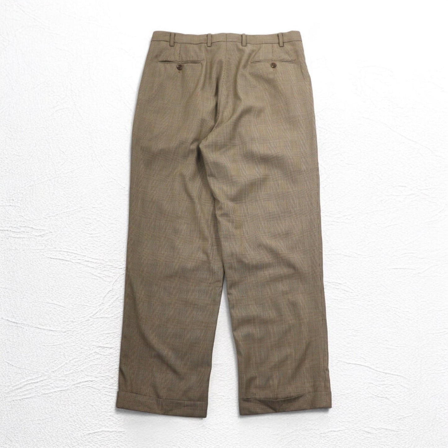 LAUREN RALPH LAUREN 90年代 タック ワイド スラックスパンツ L ブラウン ガンクラブチェック ウール