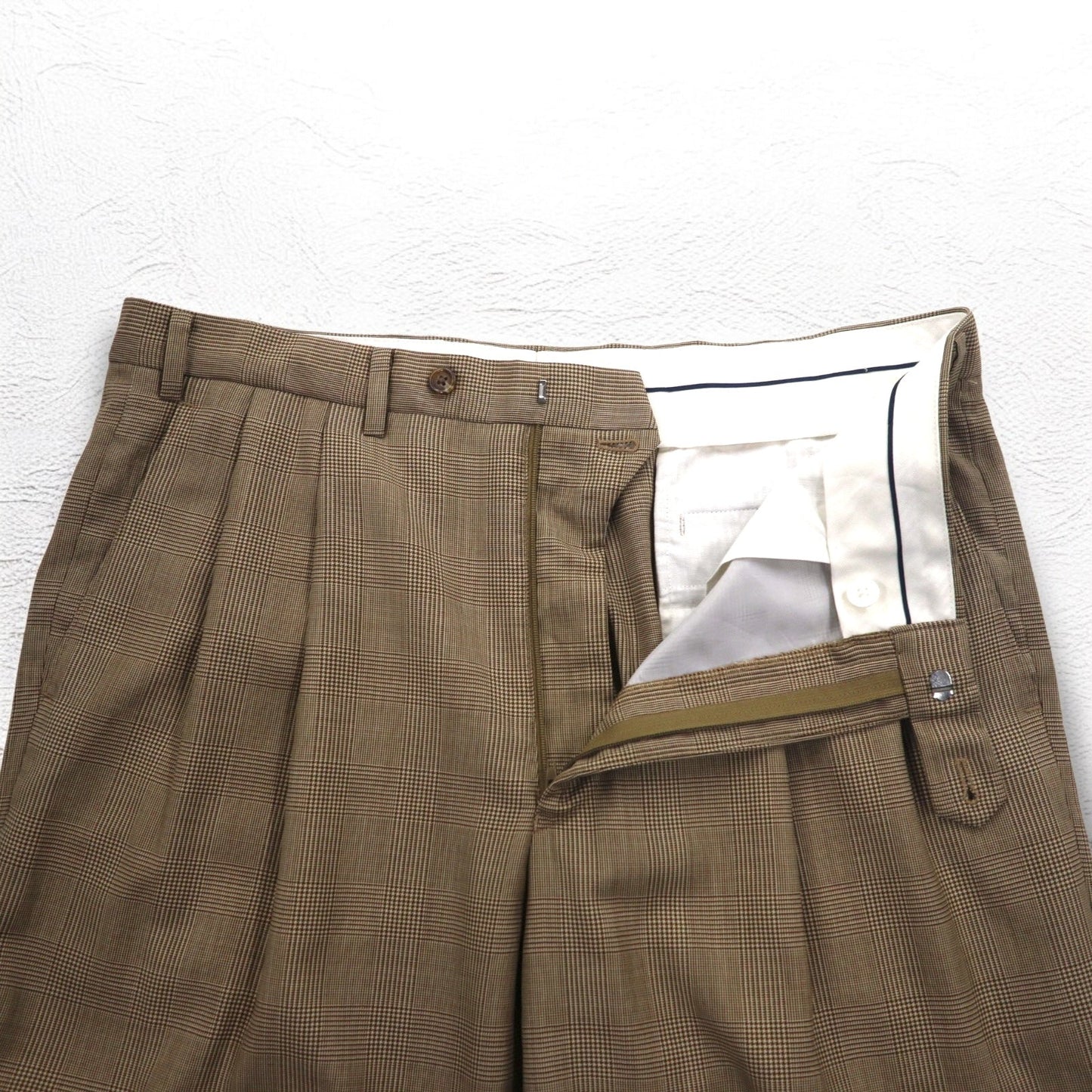 LAUREN RALPH LAUREN 90年代 タック ワイド スラックスパンツ L ブラウン ガンクラブチェック ウール