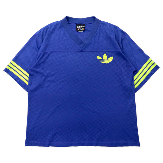 USA製 adidas ビッグサイズ メッシュ ゲームシャツ L ブルー ナイロン トレフォイルロゴ 国旗タグ 90年代
