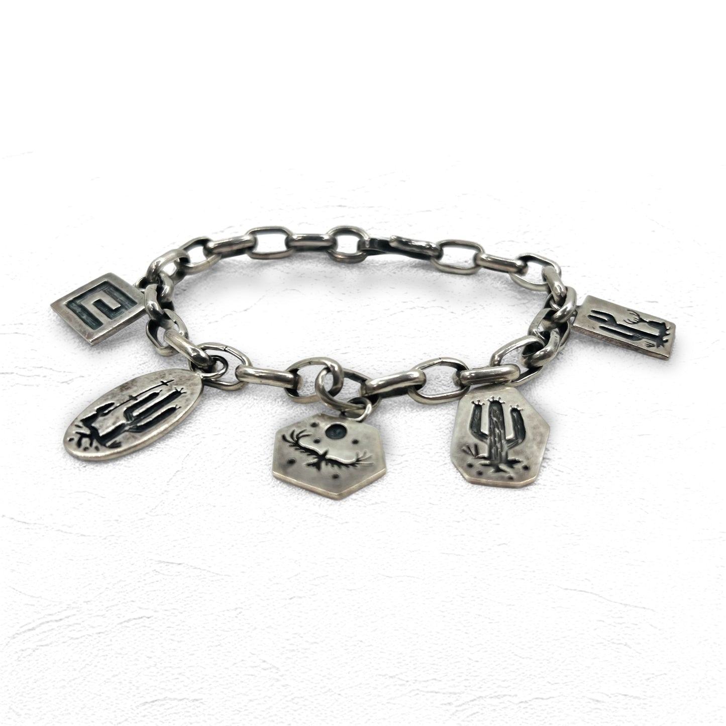 NAVAJO インディアンジュエリー Timothy Lee ブレスレットナバホ族 シルバー リンク チェーン Sterling スタンプワーク トライバル