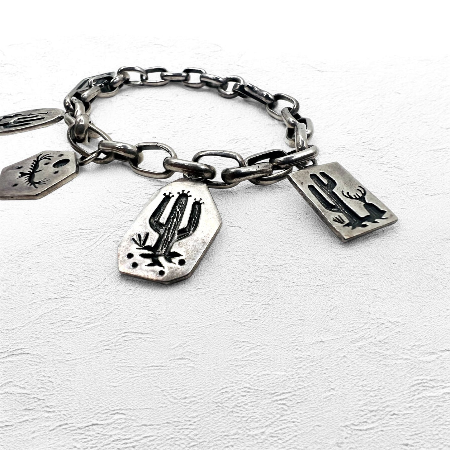 NAVAJO インディアンジュエリー Timothy Lee ブレスレットナバホ族 シルバー リンク チェーン Sterling スタンプワーク トライバル