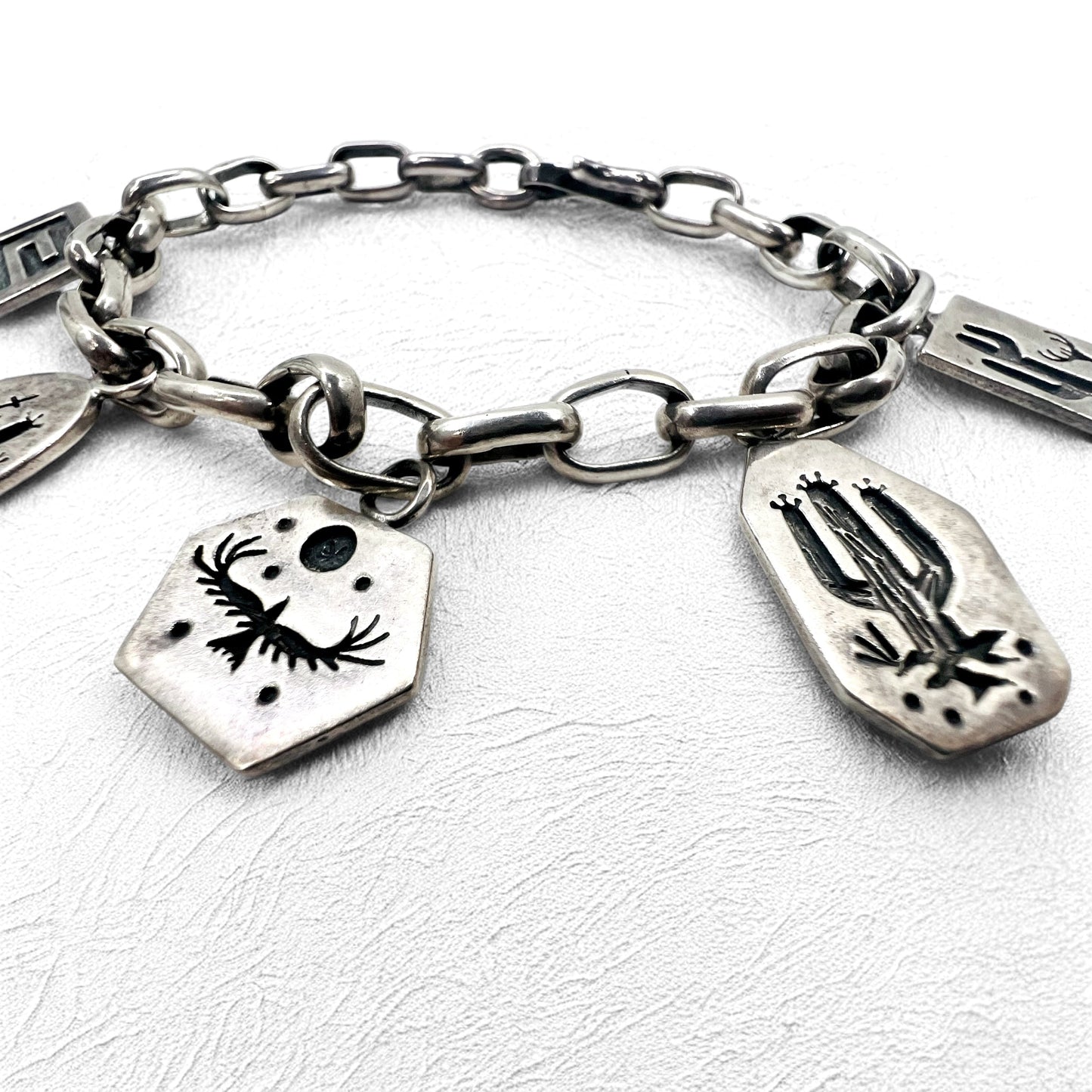 NAVAJO インディアンジュエリー Timothy Lee ブレスレットナバホ族 シルバー リンク チェーン Sterling スタンプワーク トライバル