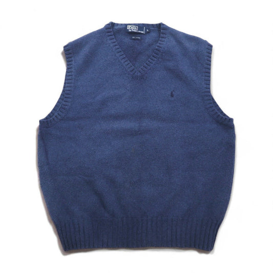 Polo by Ralph Lauren 90年代 Vネック コットンニット ベスト L ネイビー スモールポニー刺繍