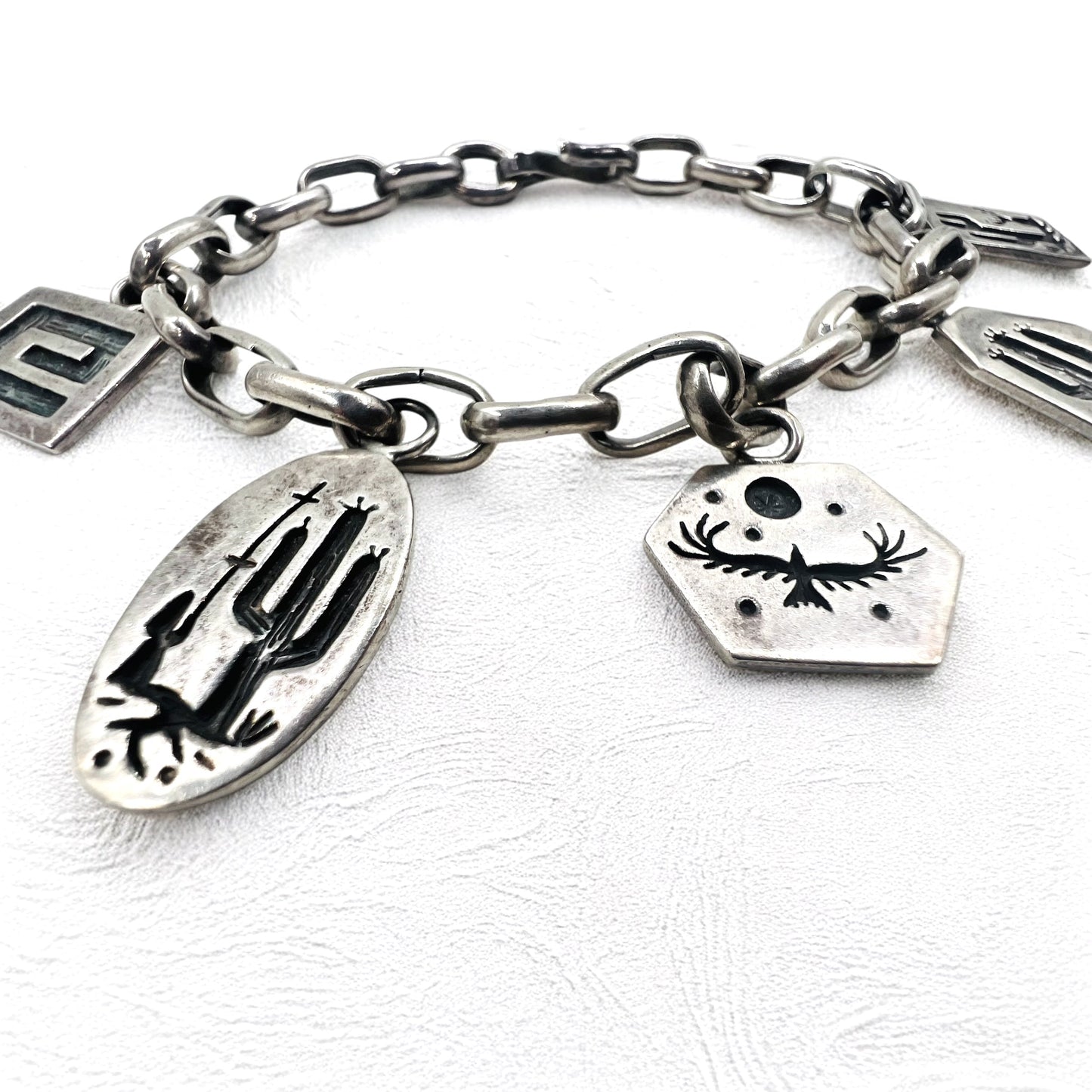 NAVAJO インディアンジュエリー Timothy Lee ブレスレットナバホ族 シルバー リンク チェーン Sterling スタンプワーク トライバル