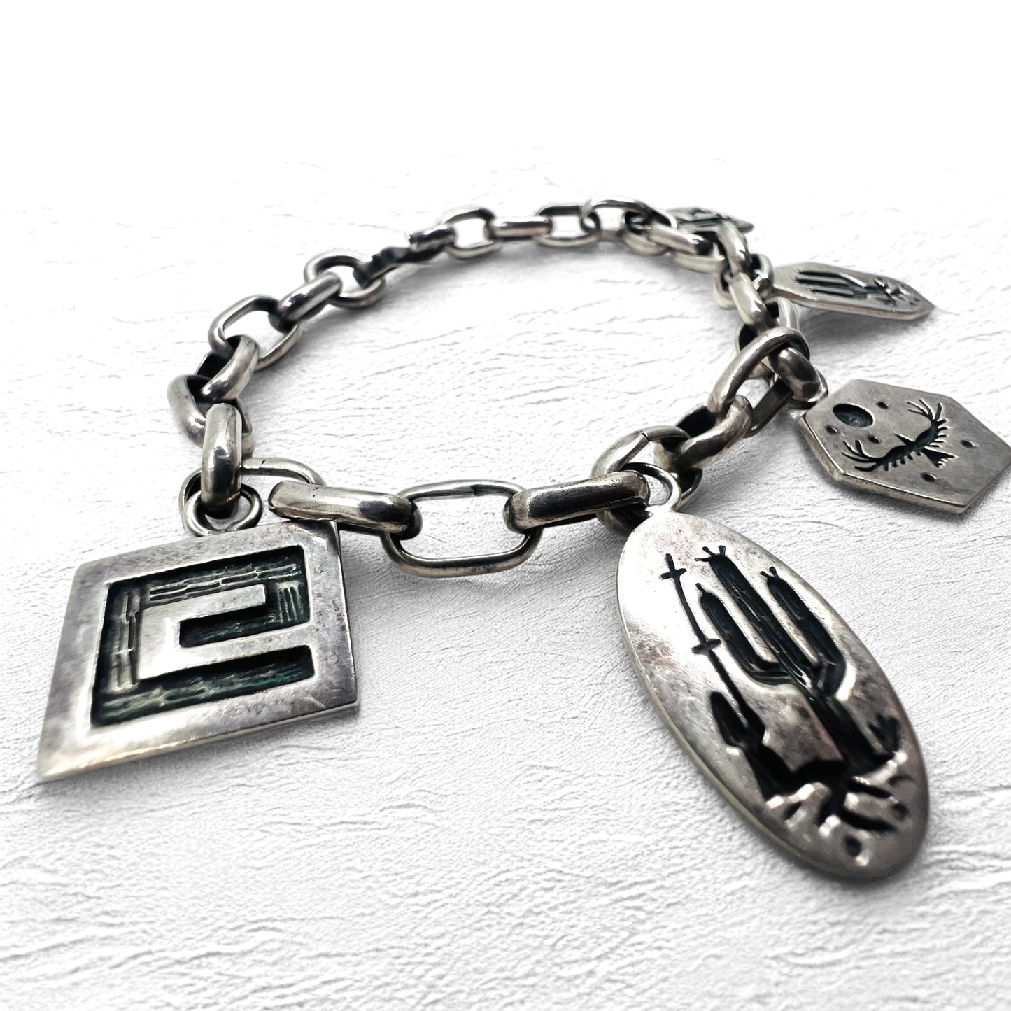 NAVAJO インディアンジュエリー Timothy Lee ブレスレットナバホ族 シルバー リンク チェーン Sterling スタンプワーク トライバル