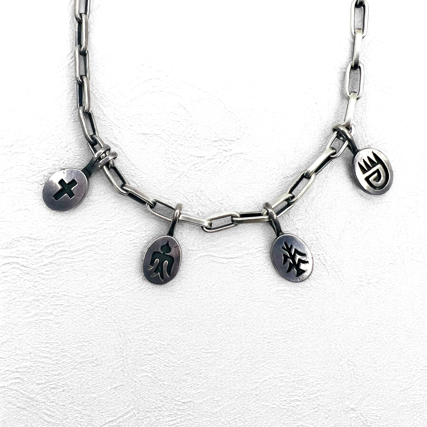 NAVAJO インディアンジュエリー Timothy Lee ネックレス ナバホ族 シルバー リンク チェーン Sterling スタンプワーク トライバル