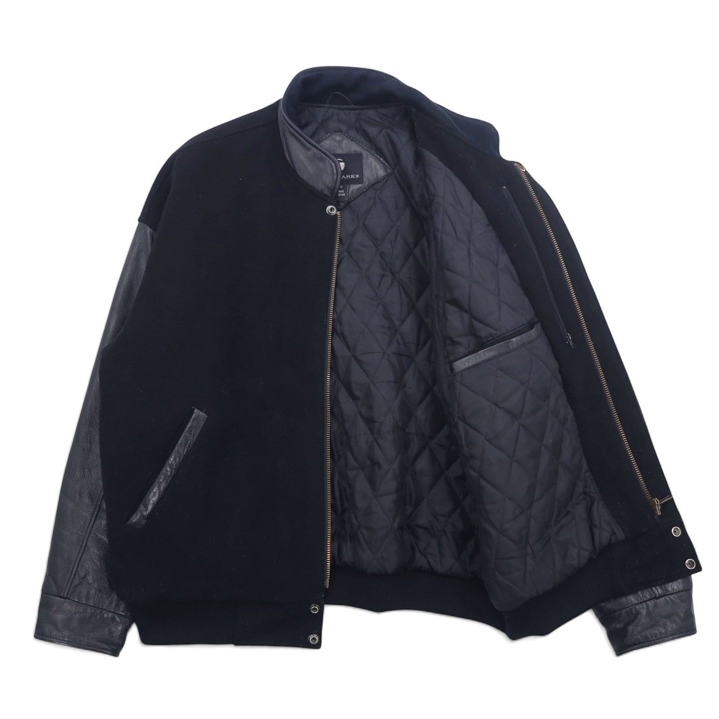 TRIMARK レザー 切替 スタジャン L ブラック レザー キルティングライナー US企業 PARKER PACIFIC