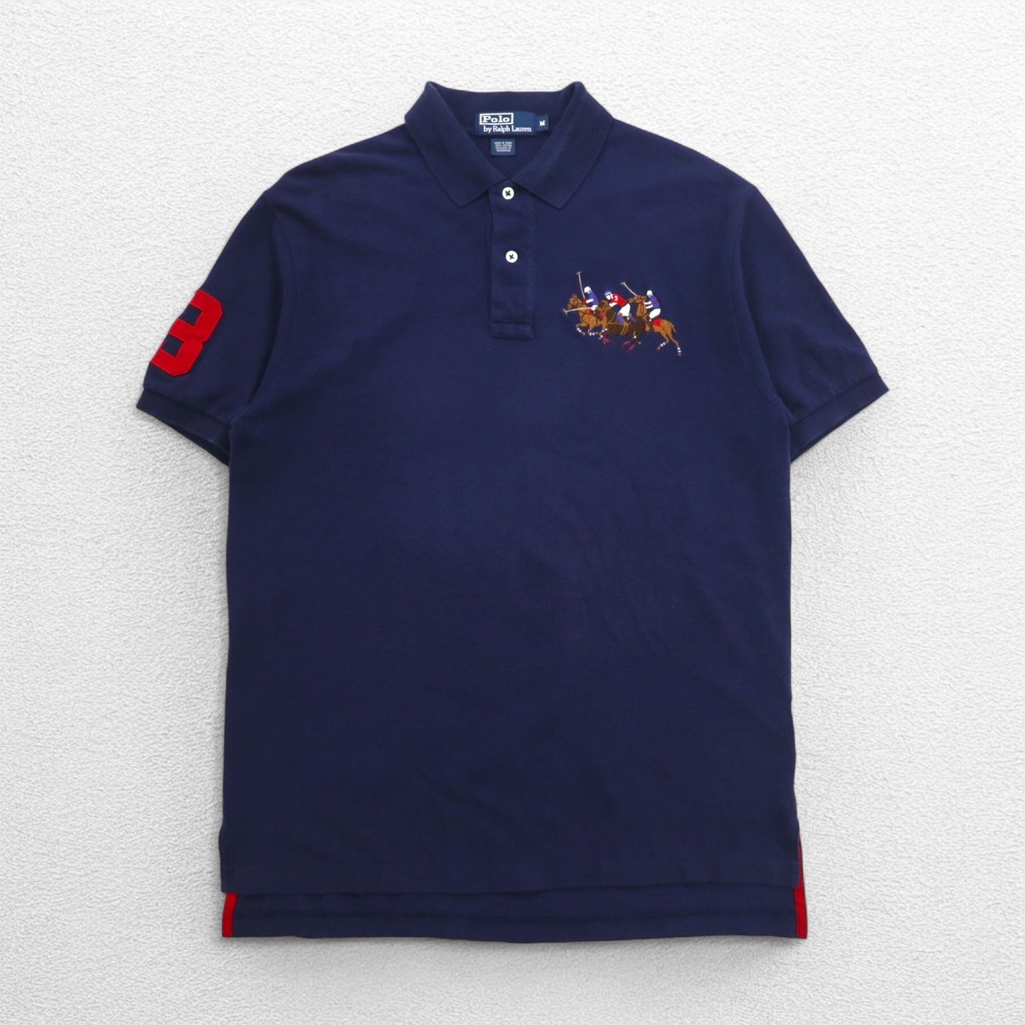 Polo by Ralph Lauren 90年代 ポロプレイヤー刺繍 ポロシャツ M ネイビー コットン 鹿の子