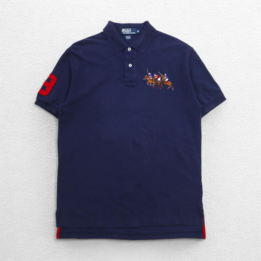 Polo by Ralph Lauren 90年代 ポロプレイヤー刺繍 ポロシャツ M ネイビー コットン 鹿の子