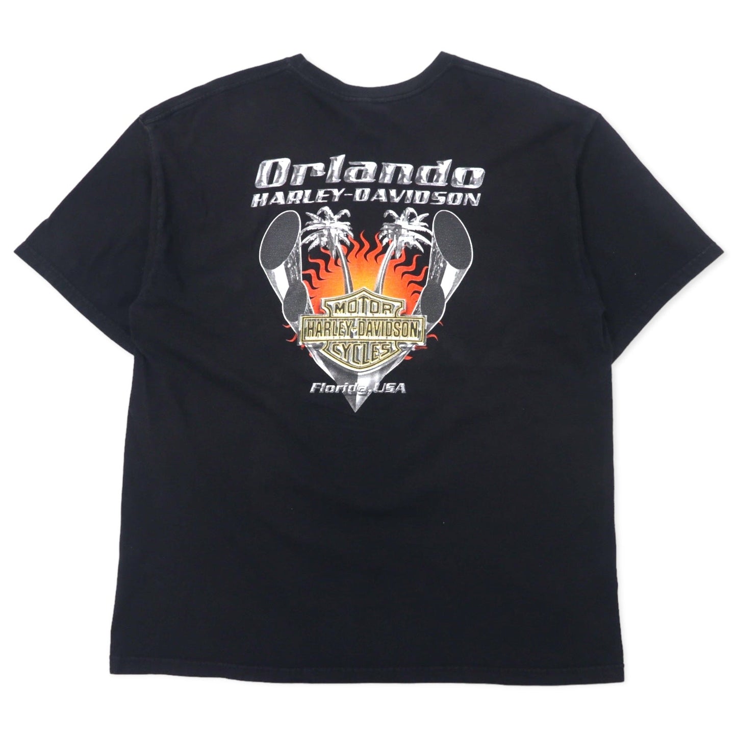 HARLEY DAVIDSON スカル ロゴプリント Tシャツ XL ブラック コットン FLORIDA USA メキシコ製