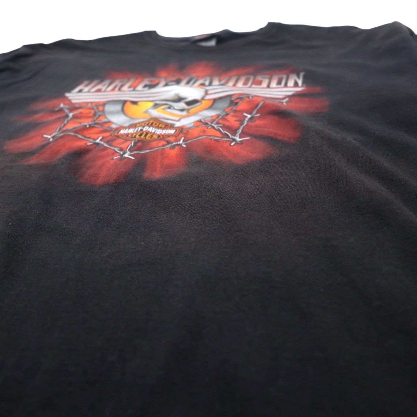 HARLEY DAVIDSON スカル ロゴプリント Tシャツ XL ブラック コットン FLORIDA USA メキシコ製