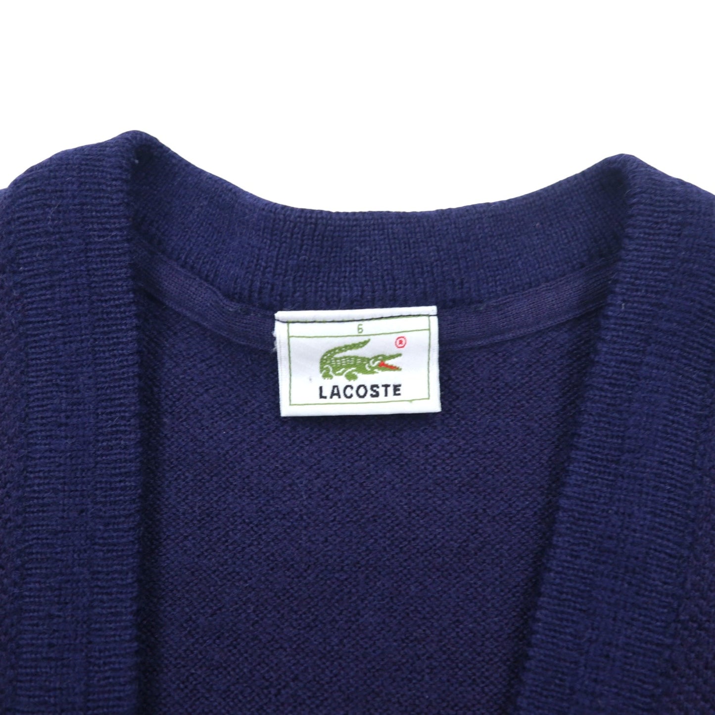 LACOSTE 80年代 ニット カーディガン XL ネイビー ウール ワンポイントロゴ