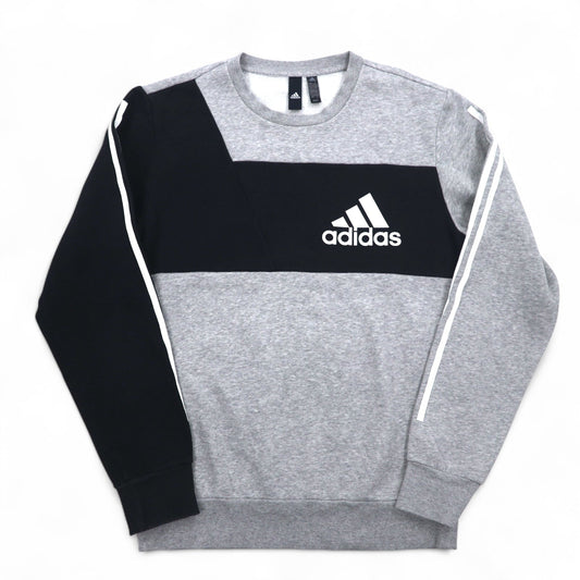 adidas スポーツ ID クルー スウェット XL グレー ブラック 裏起毛 3ストライプ Sport ID EB7589