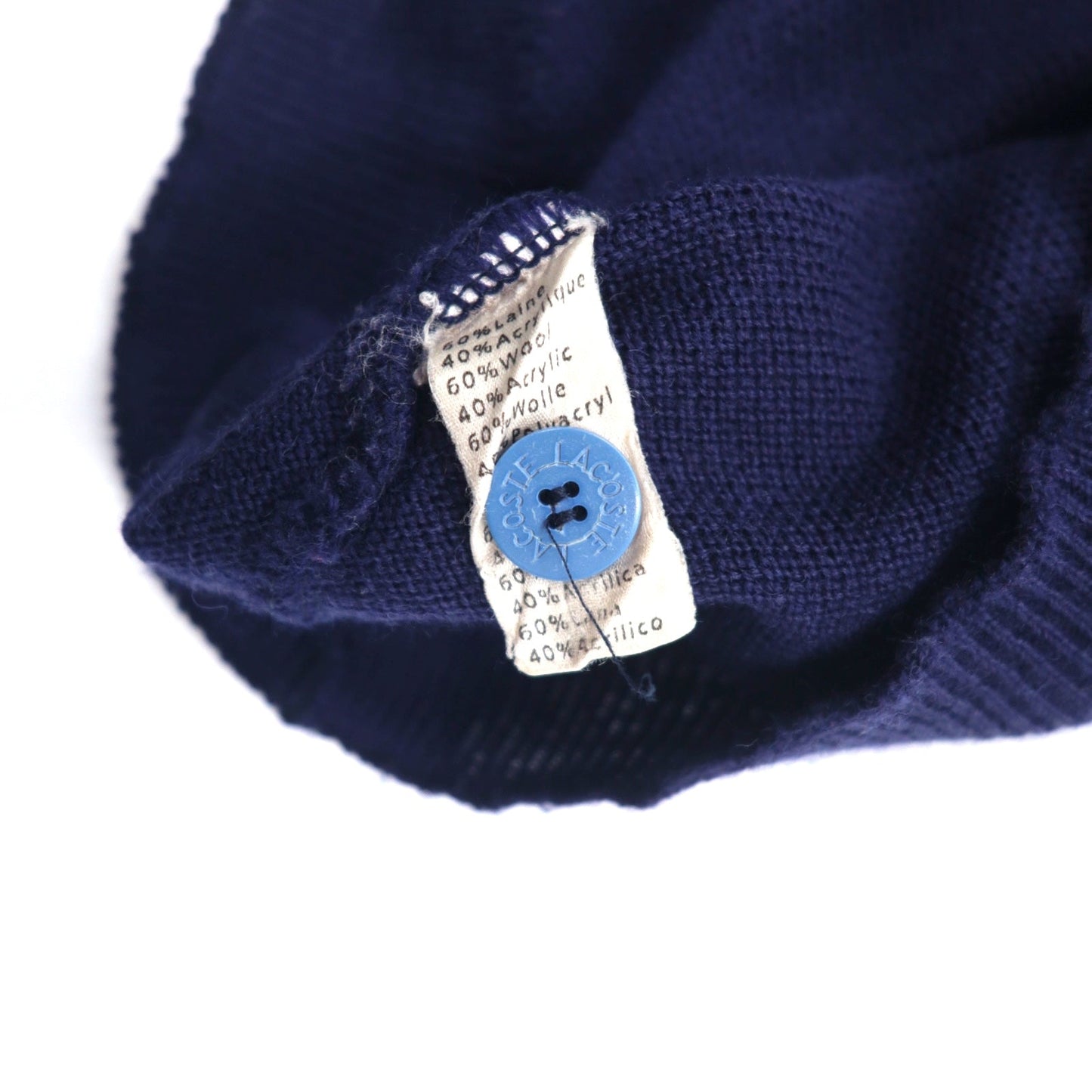 LACOSTE 80年代 ニット カーディガン XL ネイビー ウール ワンポイントロゴ