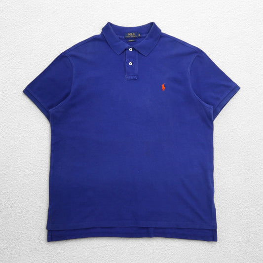 POLO RALPH LAUREN ポロシャツ XL ブルー コットン 鹿の子 CUSTOM FIT スモールポニー刺繍