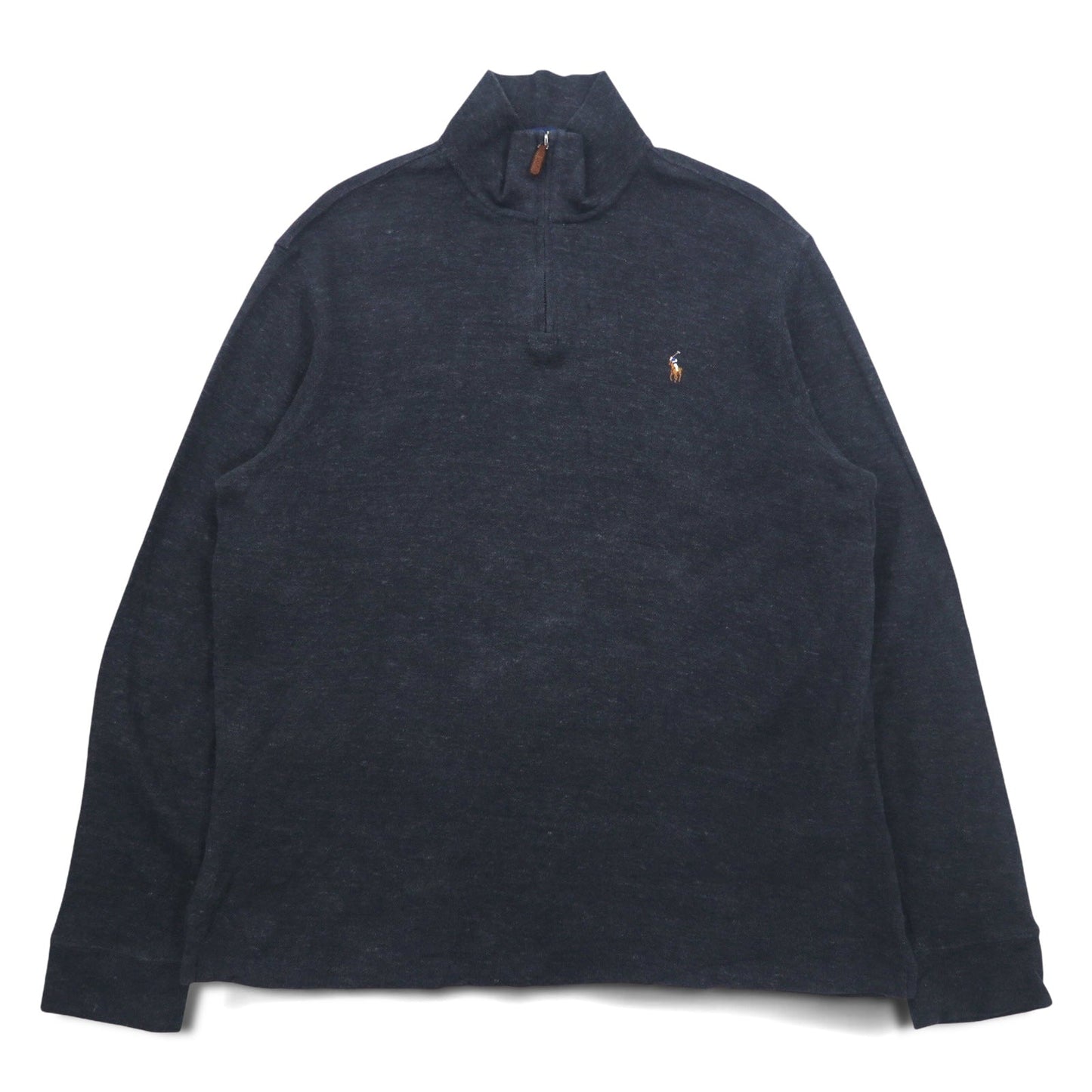 POLO RALPH LAUREN ハーフジップ リブニット スウェット XL グレー ESTATE RIB スモールポニー刺繍