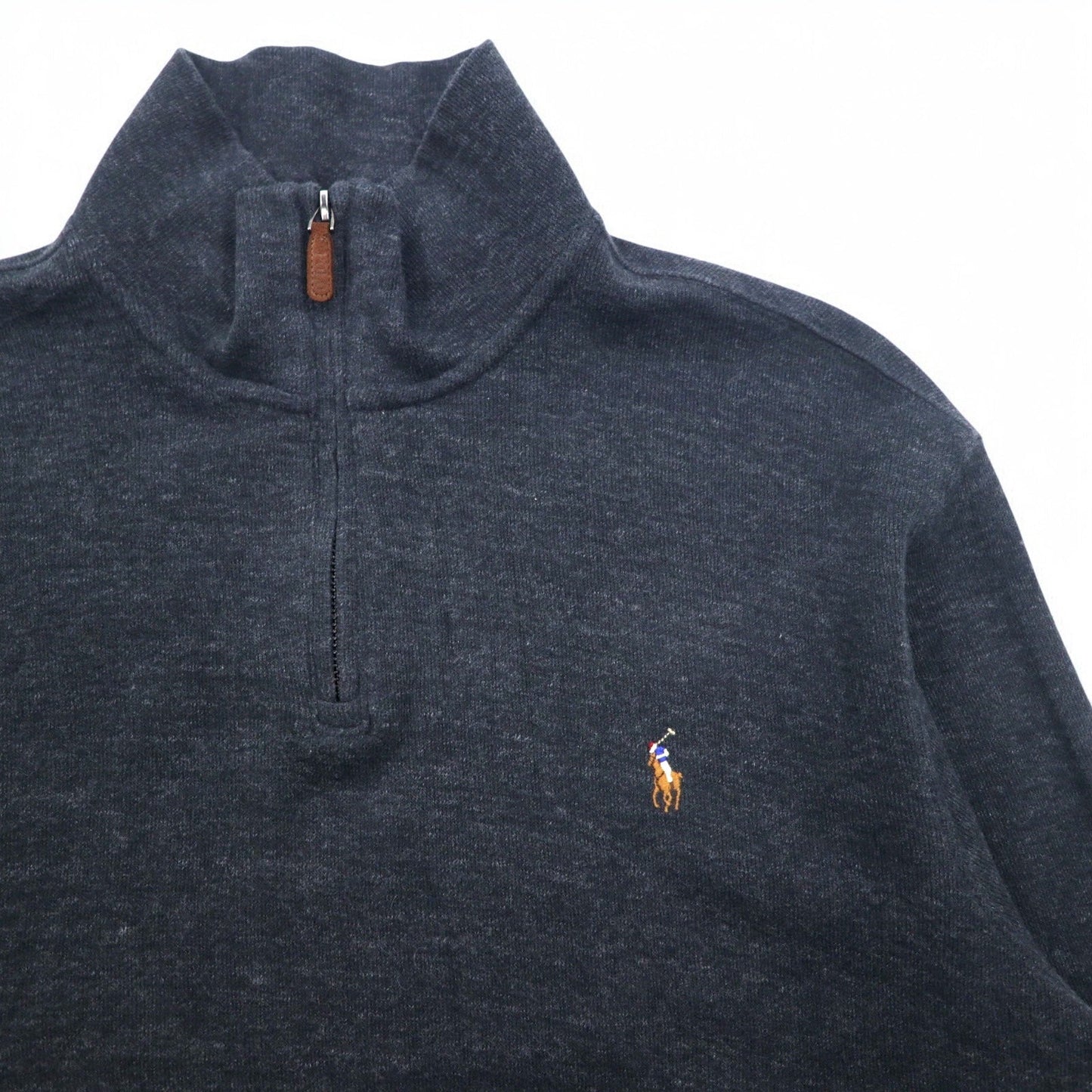 POLO RALPH LAUREN ハーフジップ リブニット スウェット XL グレー ESTATE RIB スモールポニー刺繍