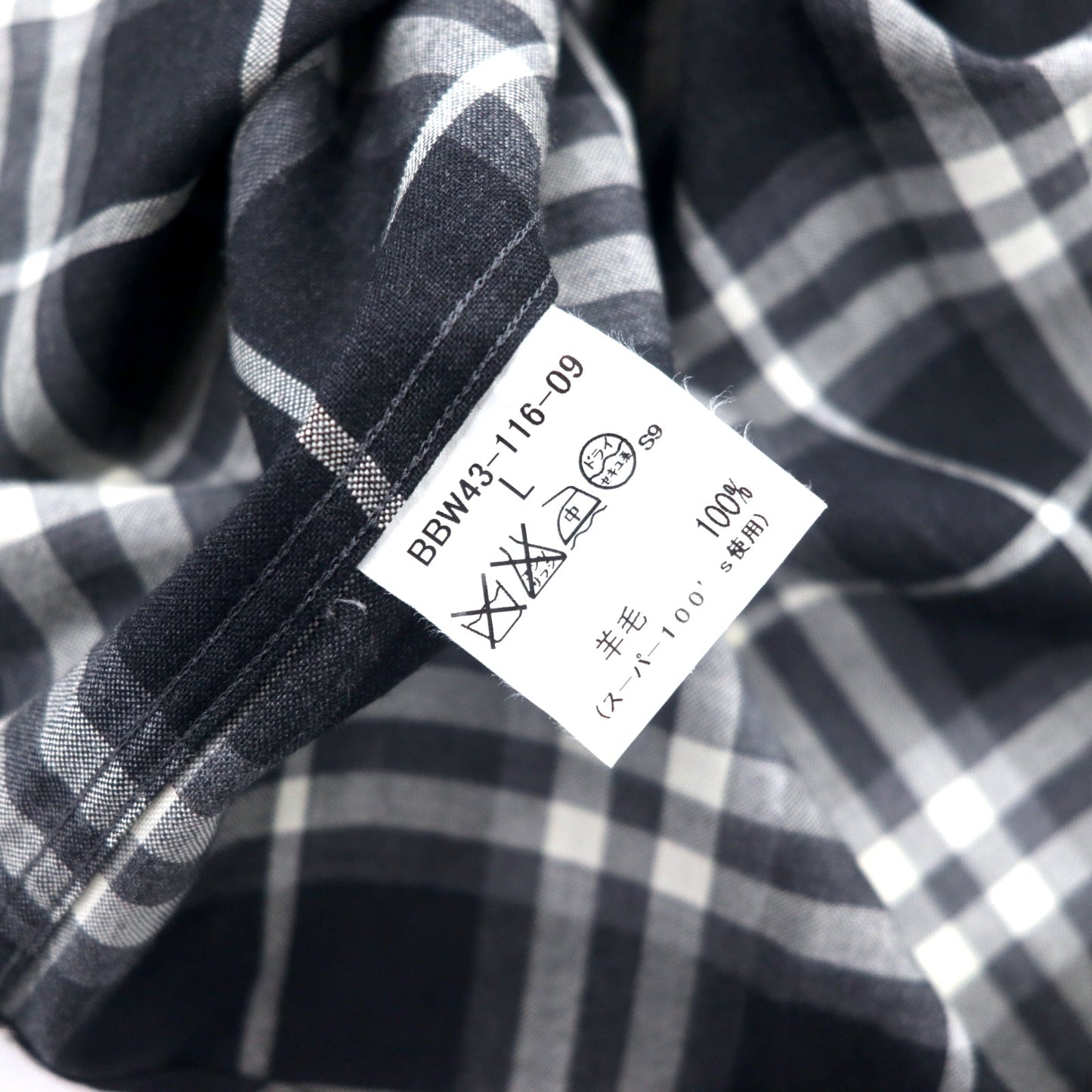 BURBERRY ノバチェック ボタンダウンシャツ L ブラック ラムウール SUPER 100's 日本製
