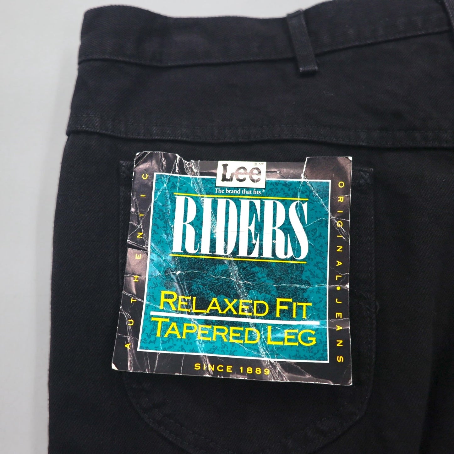 Lee RIDERS 90年代 USA製 リラックスフィット テーパード デニムパンツ XL ブラック ジッパーフライ レザーパッチ 208-5508 デッドストック 未使用品
