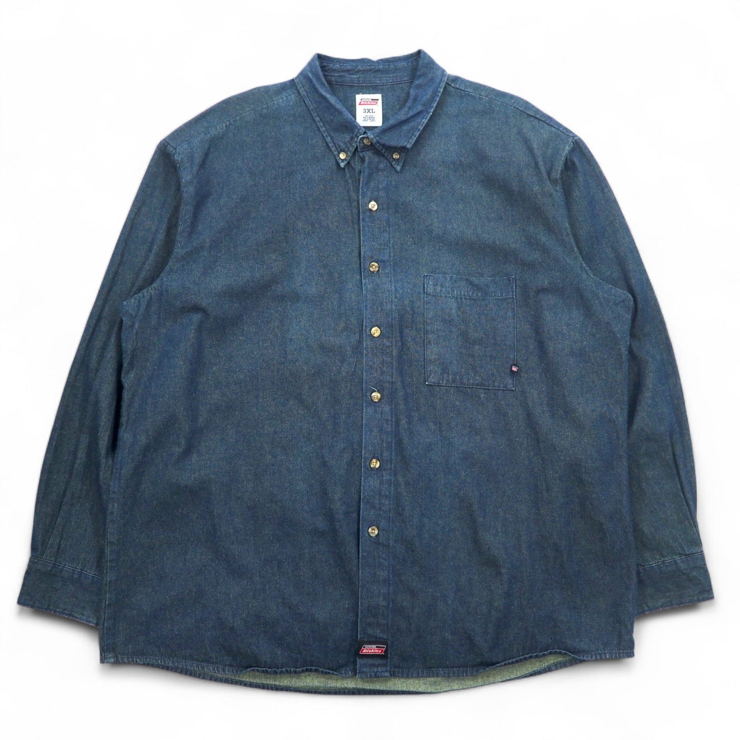 Dickies デニム ボタンダウンシャツ 3XL ダークインディゴ ブルー  ビッグサイズ ニカラグア製