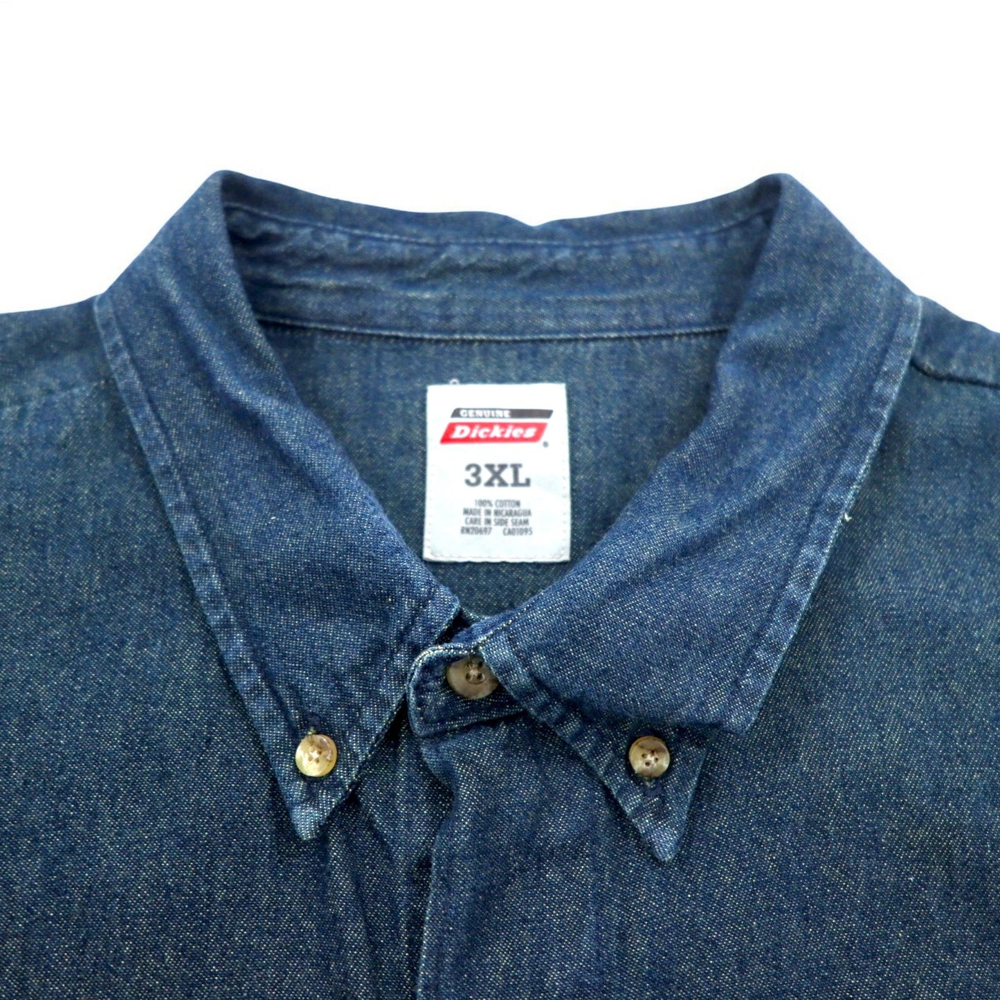 Dickies デニム ボタンダウンシャツ 3XL ダークインディゴ ブルー  ビッグサイズ ニカラグア製