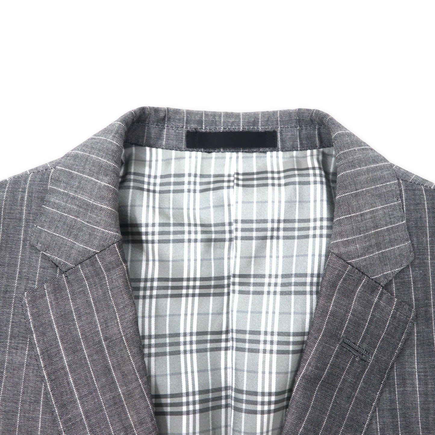 BURBERRY BLACK LABEL 2B テーラードジャケット S グレー ストライプ  ウール リネン混 裏地ノバチェック D1E22-383-06