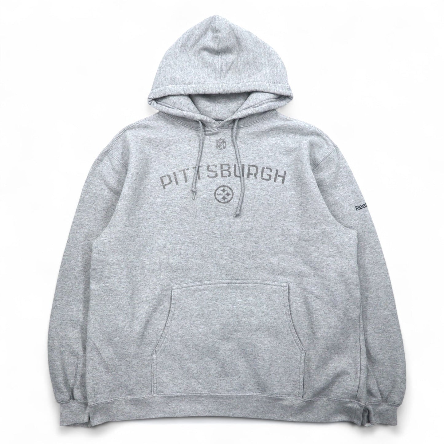 Reebok ヘビーウェイト プルオーバーパーカー L グレー 裏起毛 フロントポケット NFL PITTSBURGH