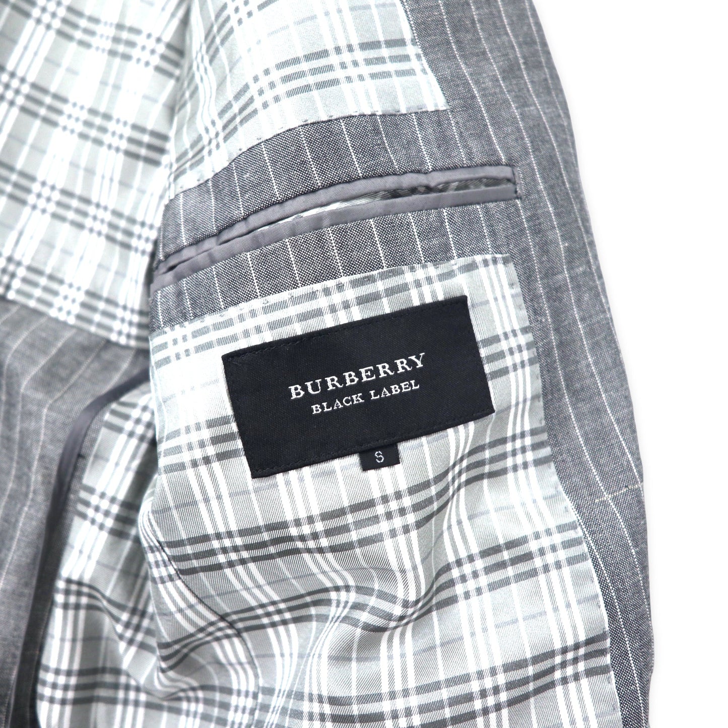 BURBERRY BLACK LABEL 2B テーラードジャケット S グレー ストライプ  ウール リネン混 裏地ノバチェック D1E22-383-06