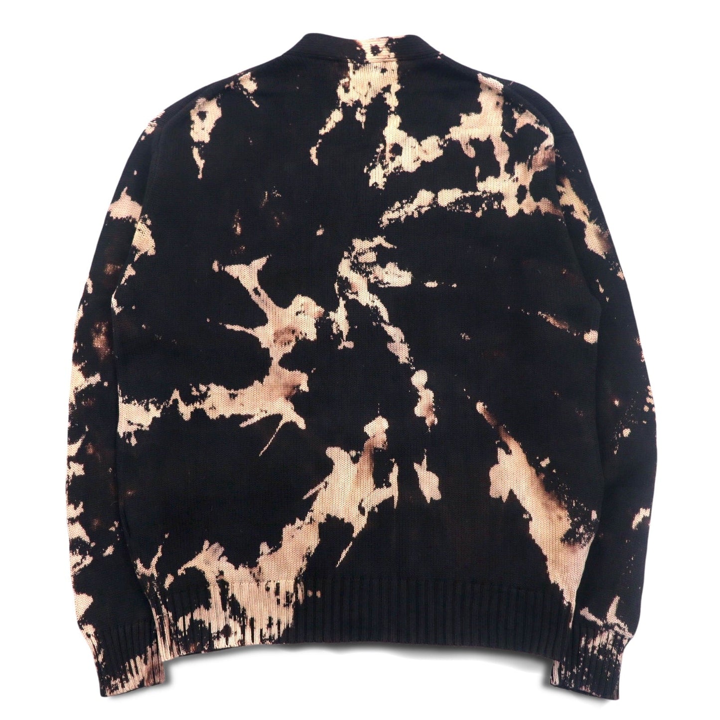 FILA 90年代 タイダイ コットンニット カーディガン L ブラック ブリーチ加工 ワンポイントロゴ刺繍