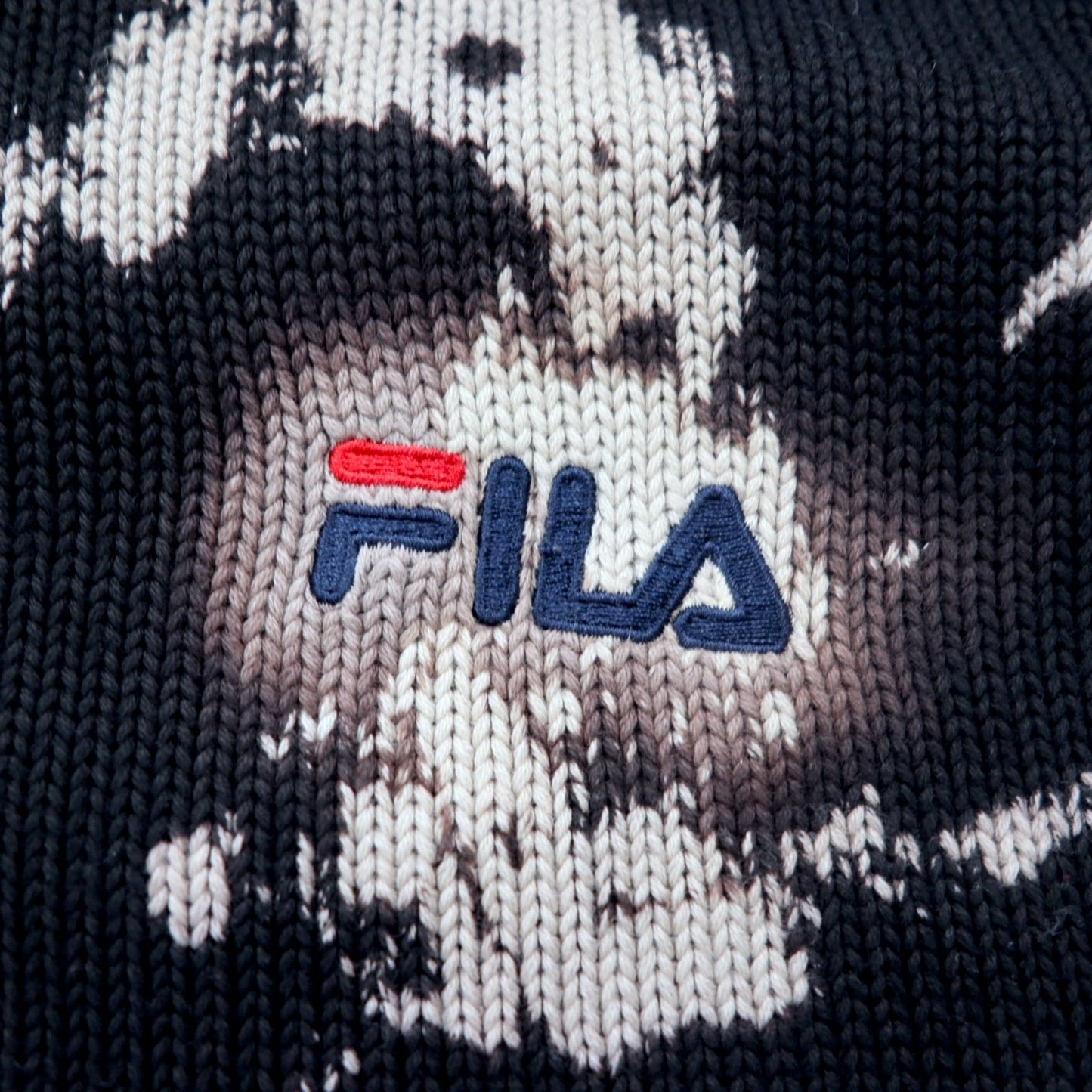 FILA 90年代 タイダイ コットンニット カーディガン L ブラック ブリーチ加工 ワンポイントロゴ刺繍