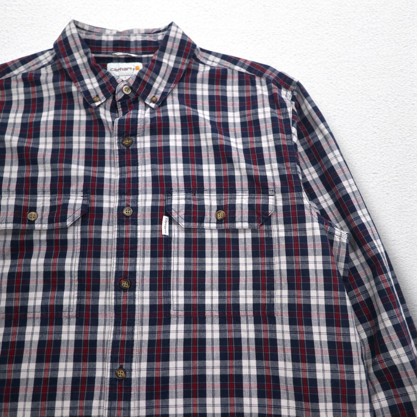 carhartt リラックスフィット RELAXED FIT ボタンダウン フランネルシャツ L グレー チェック 胸ポケット 102214 412