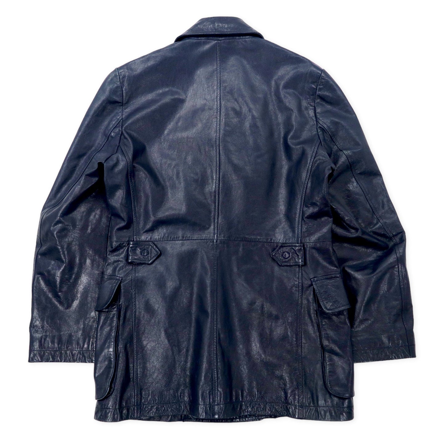 KATHARINE HAMNETT LONDON 90年代 ダブルブレスト レザーコート M ネイビー ゴートスキン 山羊革