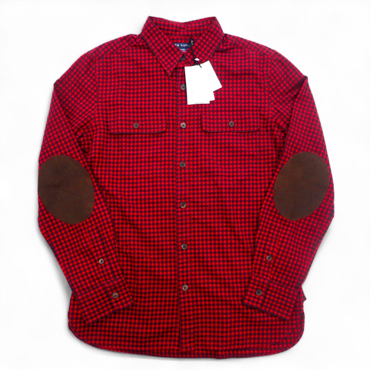 RALPH LAUREN フランネルシャツ XL レッド チェック レザー エルボーパッチ フラップポケット 未使用品