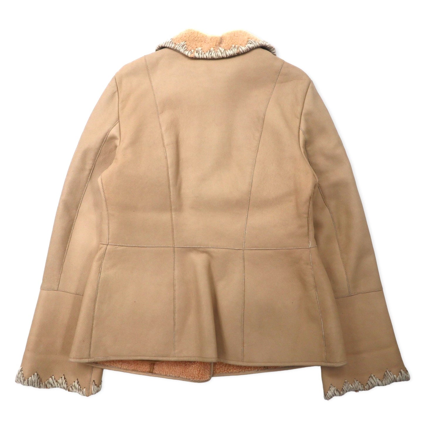 Salvatore Ferragamo イタリア製 ムートンジャケット 48 ベージュ レザー 刺繍 飾りボタン