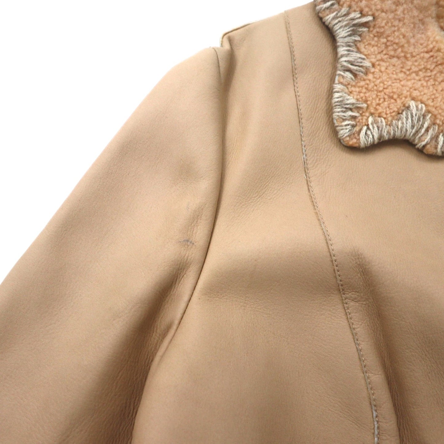 Salvatore Ferragamo イタリア製 ムートンジャケット 48 ベージュ レザー 刺繍 飾りボタン