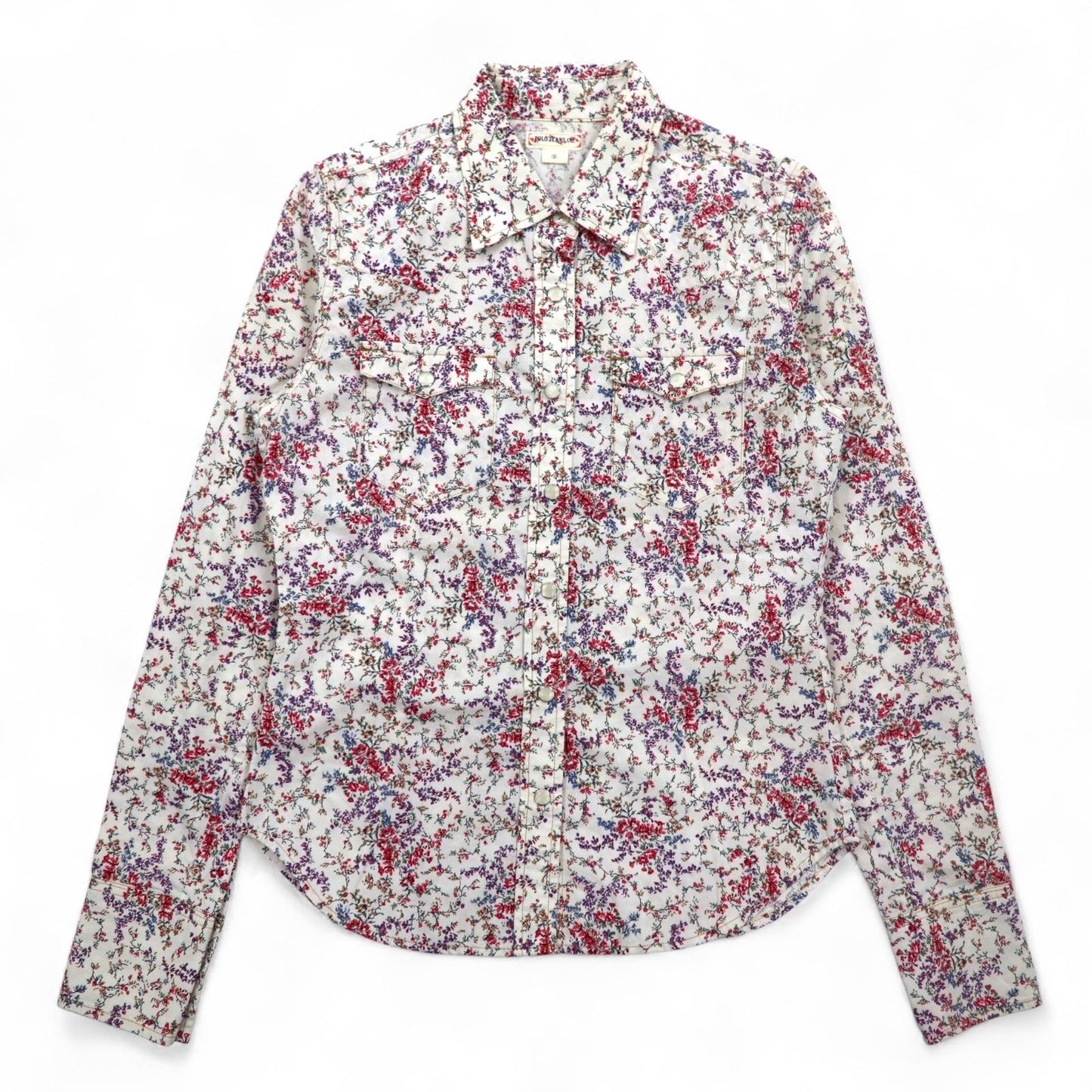 POLO JEANS CO. RALPH LAUREN 花柄 ウエスタンシャツ S ホワイト スナップボタン