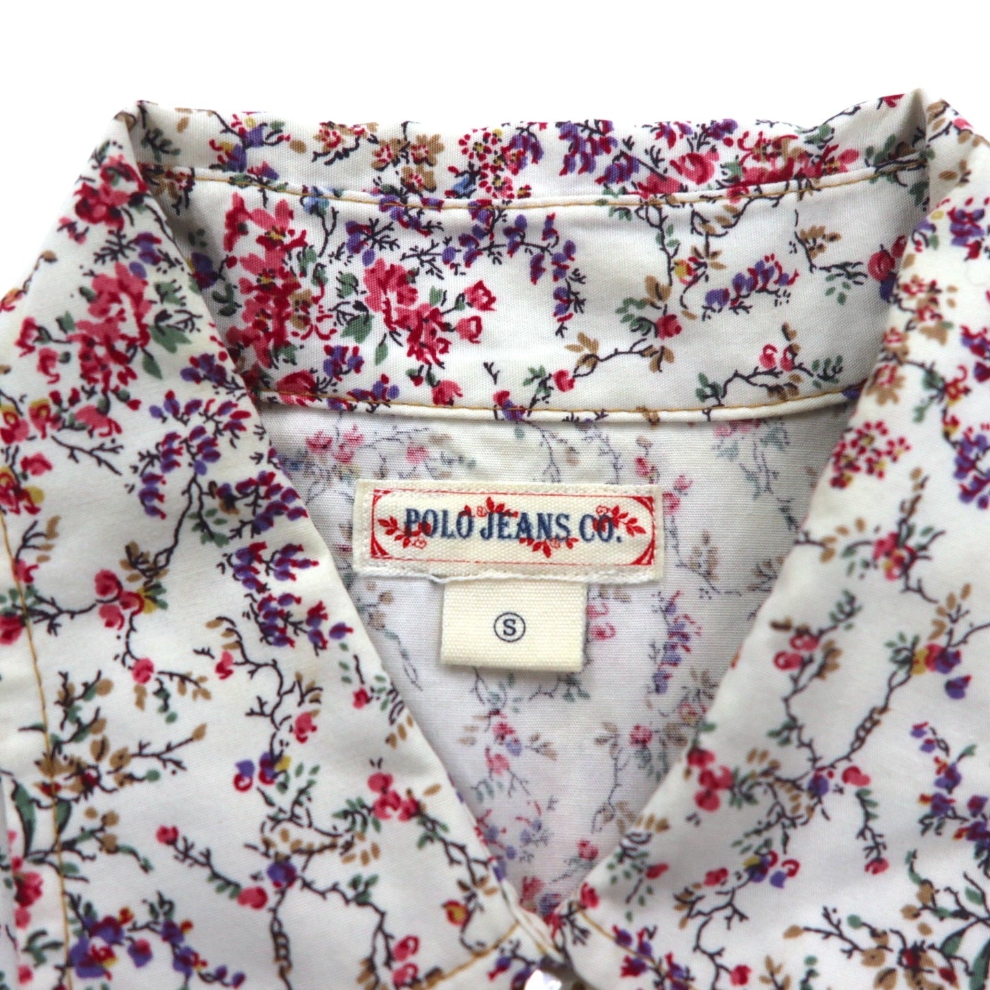 POLO JEANS CO. RALPH LAUREN 花柄 ウエスタンシャツ S ホワイト スナップボタン