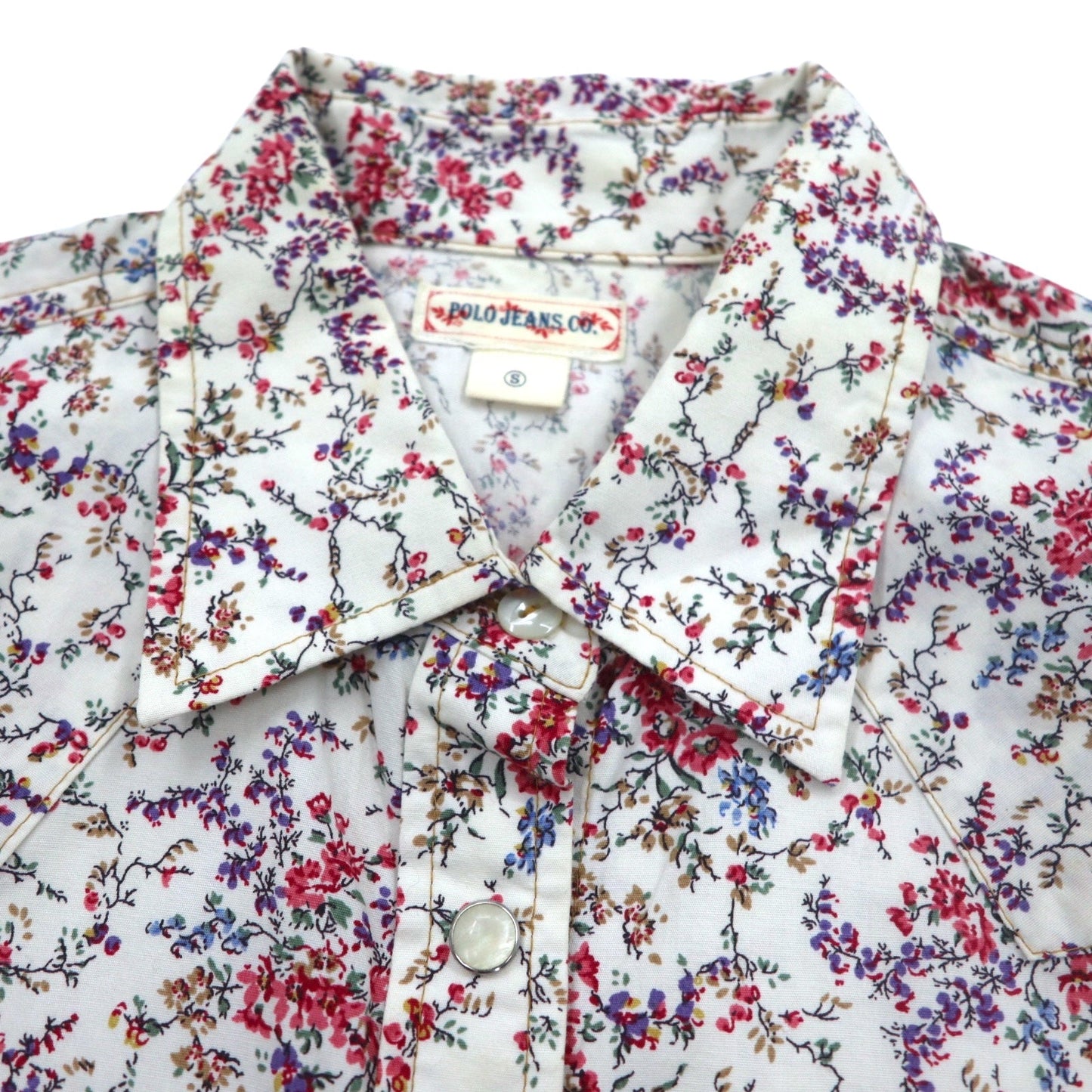 POLO JEANS CO. RALPH LAUREN 花柄 ウエスタンシャツ S ホワイト スナップボタン
