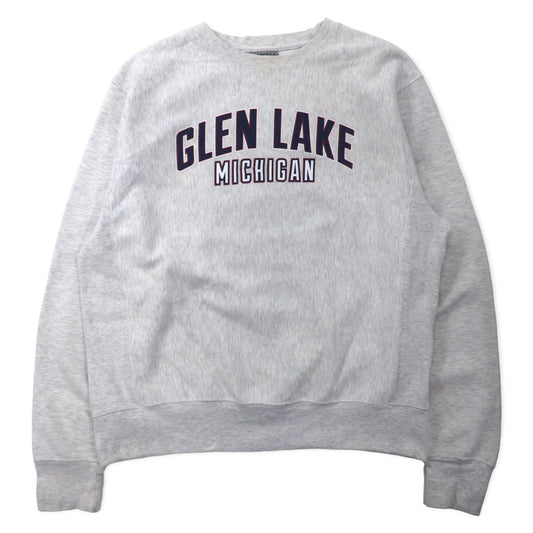 J AMERICA カレッジ プリント スウェット L グレー コットン パキ綿 GLEN LAKE MICHIGAN ビッグサイズ リバースウィーブ