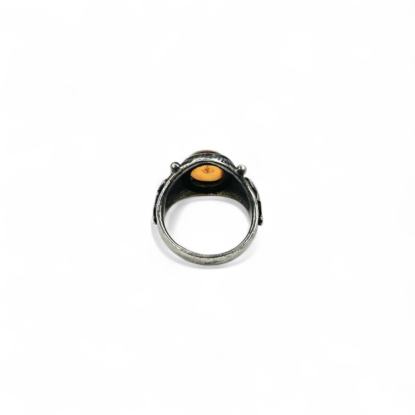 Vintage Silver Amber Ring ヴィンテージ オーバル 琥珀 ストーン リング 指輪 17号 シルバー 925