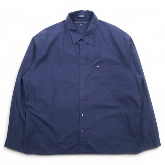 TOMMY HILFIGER 90年代 ドレスシャツ XXL ネイビー 胸ポケット ビッグサイズ ワンポイントロゴ