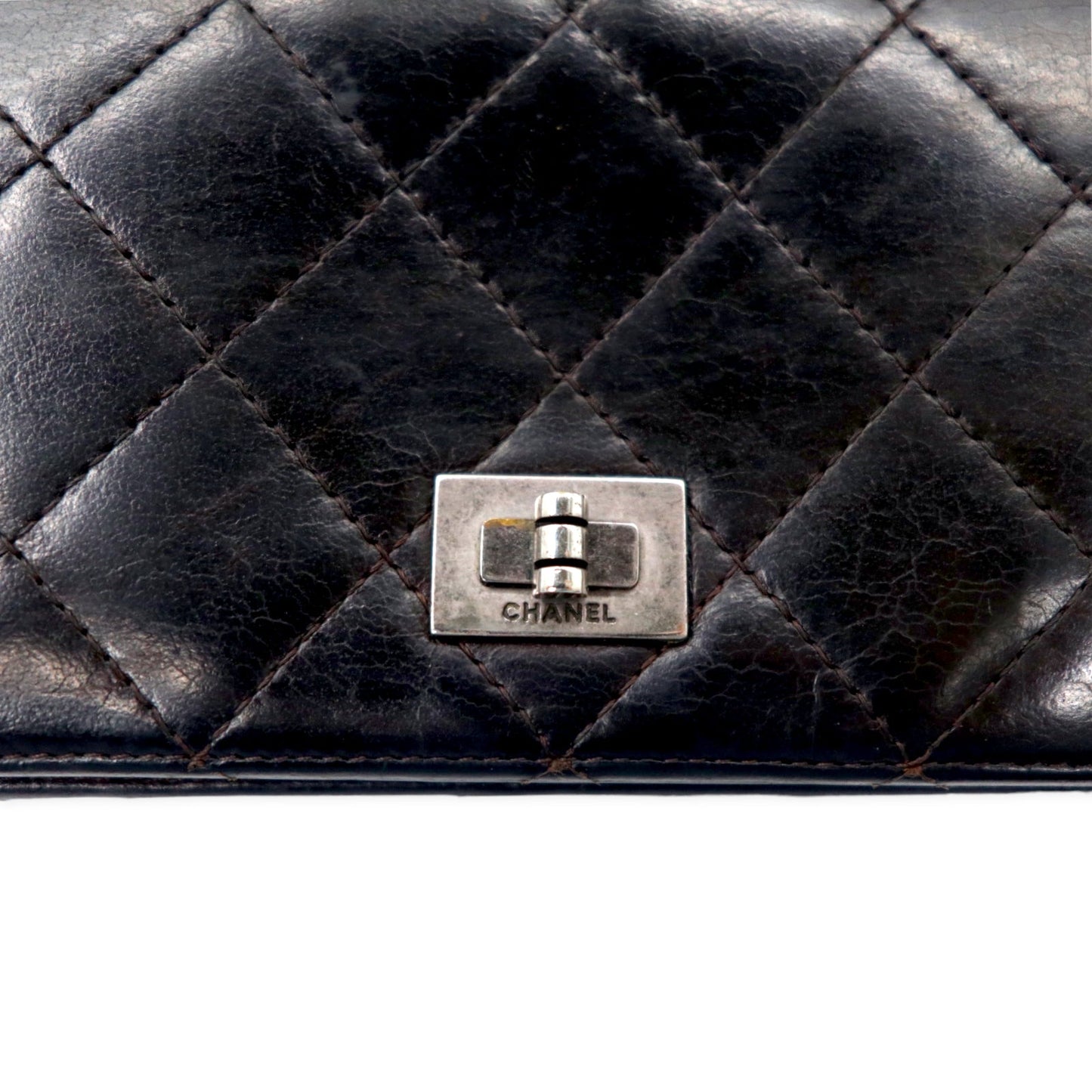 CHANEL 2.55ライン マトラッセ 長財布 ブラック レザー キルティング フランス製