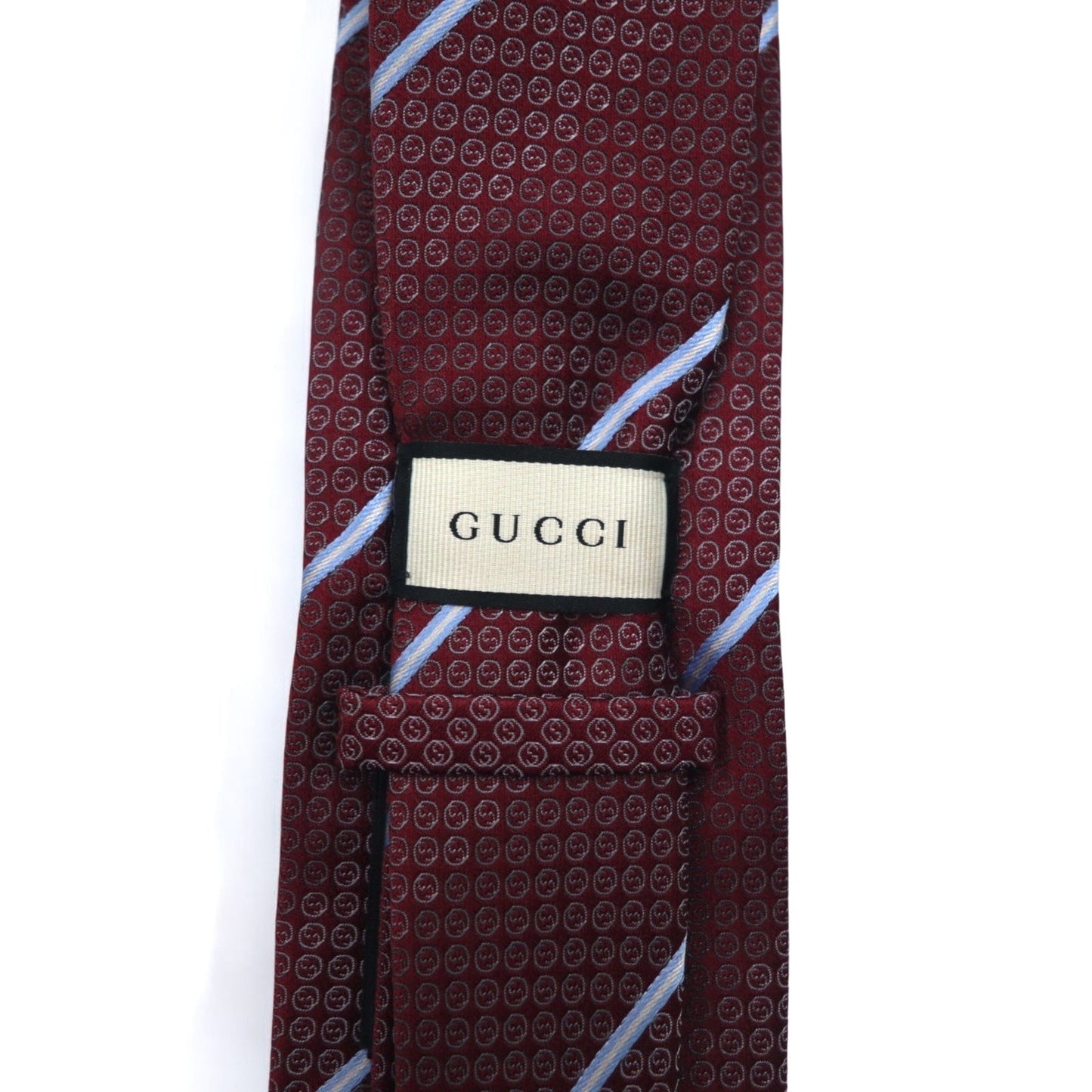 GUCCI イタリア製 ネクタイ ボルドー レジメンタル ストライプ シルク GGロゴ 現行タグ
