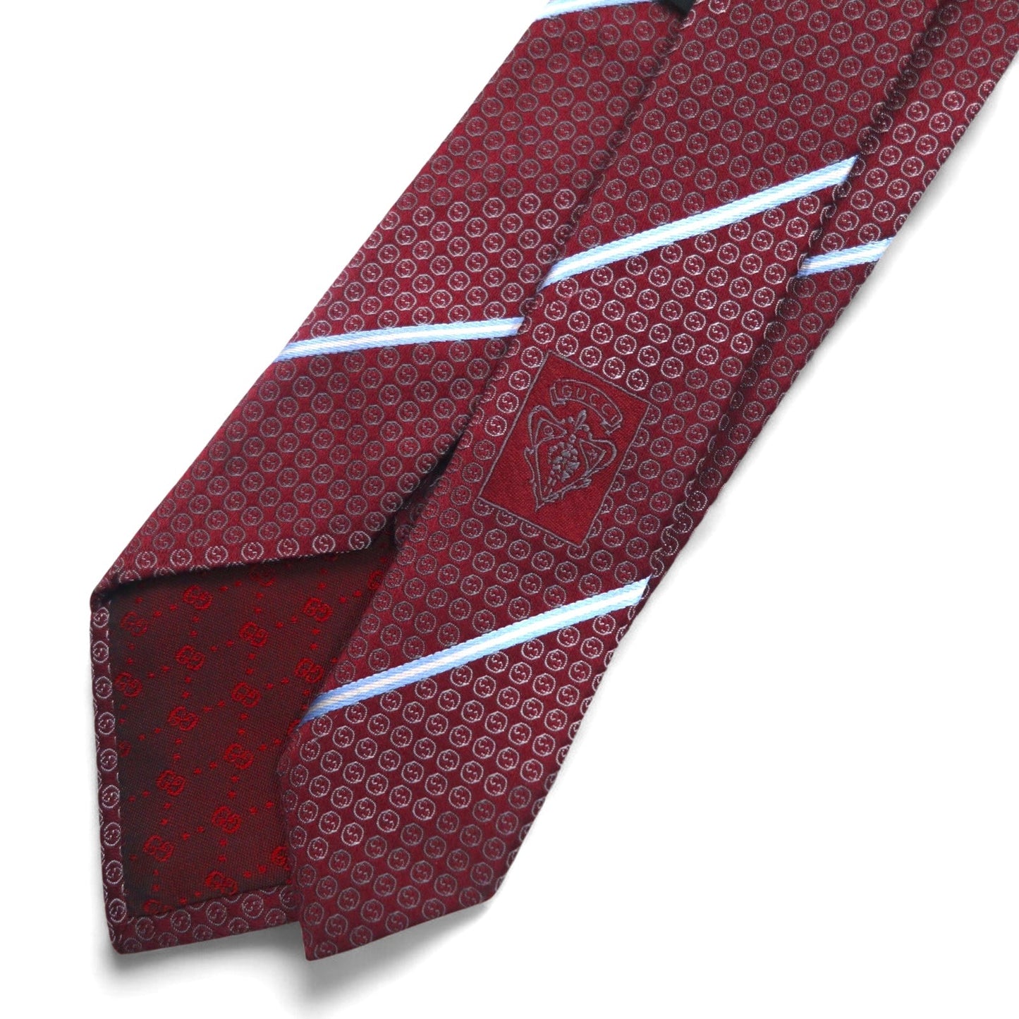 GUCCI イタリア製 ネクタイ ボルドー レジメンタル ストライプ シルク GGロゴ 現行タグ